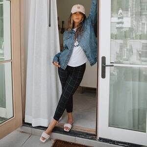 Albion Destination High Rise Athletic Jogger Pant Black Windowpane Size XXS